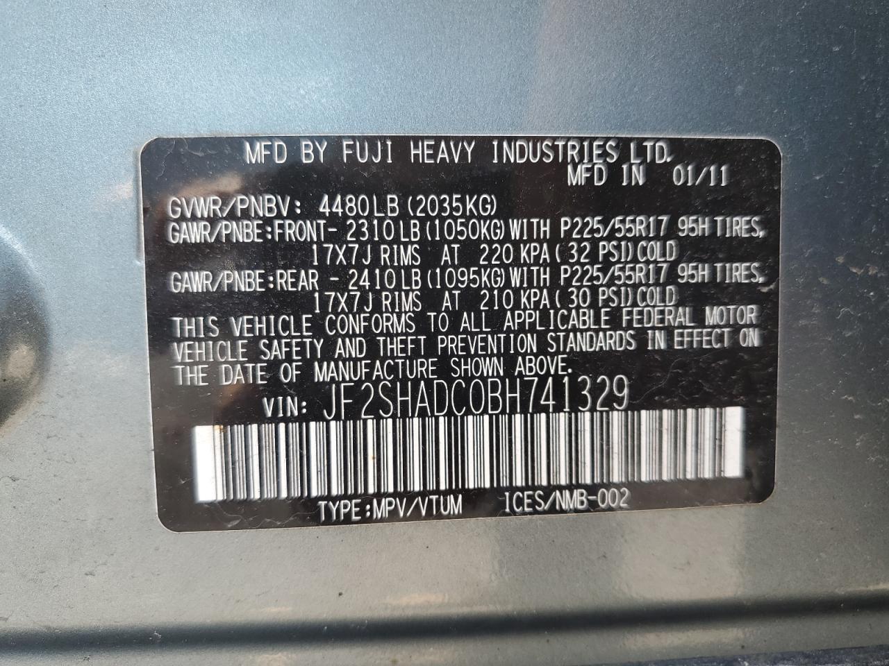 2011 Subaru Forester 2.5X Premium VIN: JF2SHADC0BH741329 Lot: 64535295