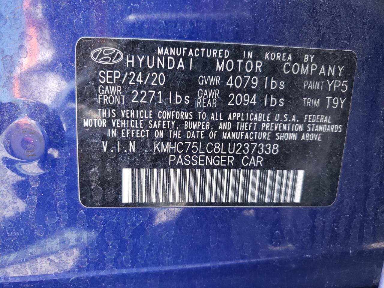 2020 Hyundai Ioniq Se VIN: KMHC75LC8LU237338 Lot: 66047915