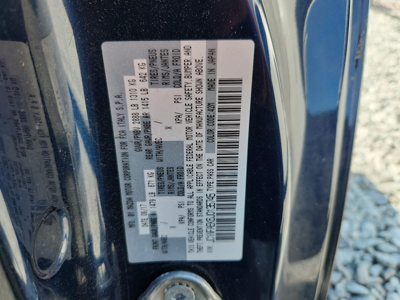 2018 Fiat 124 Spider Classica VIN: JC1NFAEK6J0135745 Lot: 62469345