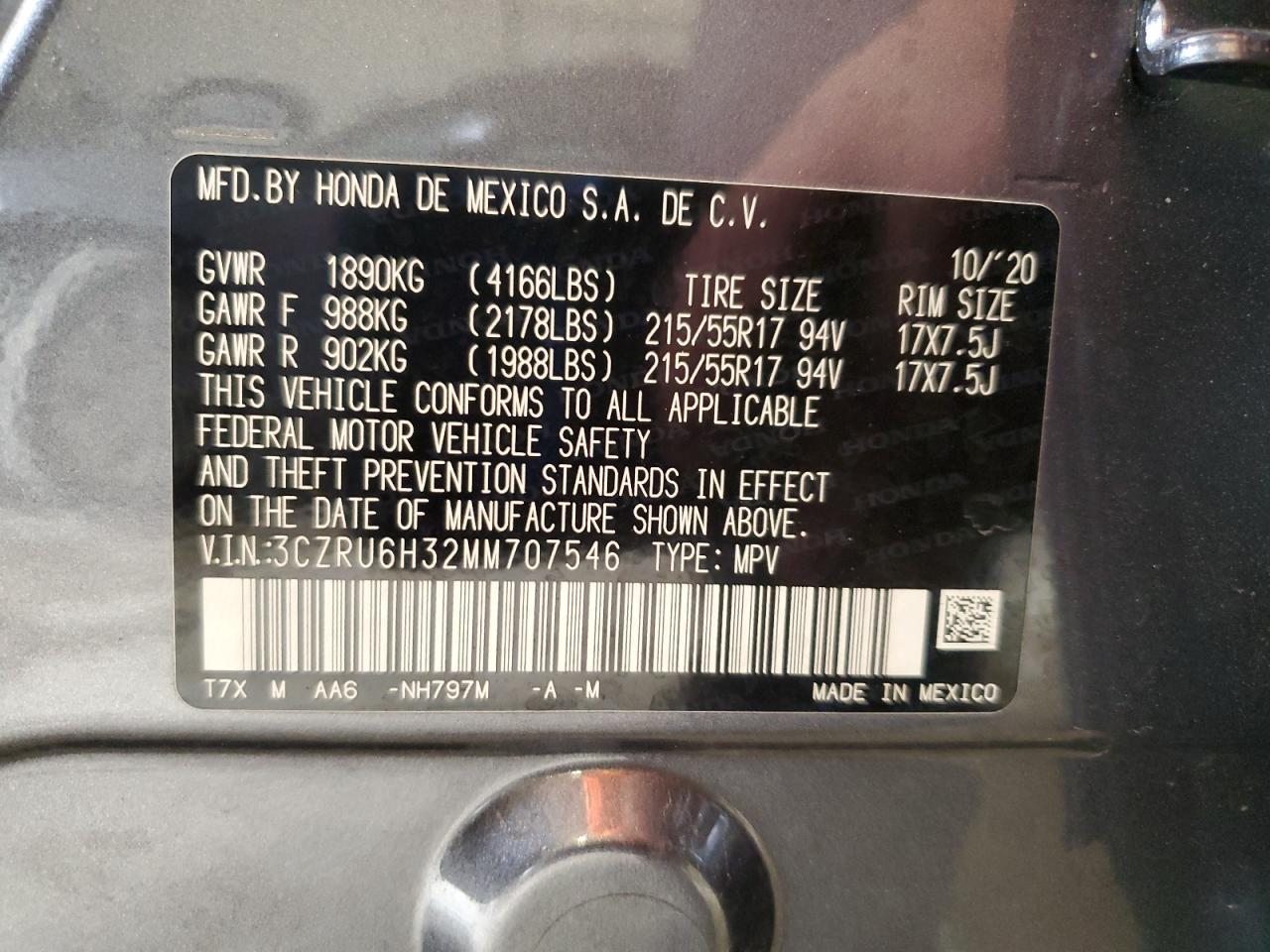 2021 Honda Hr-V Lx VIN: 3CZRU6H32MM707546 Lot: 67071125