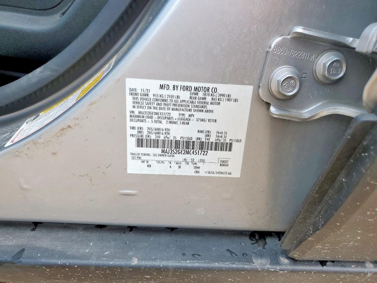 2021 Ford Ecosport Se VIN: MAJ3S2GE2MC451722 Lot: 63869825