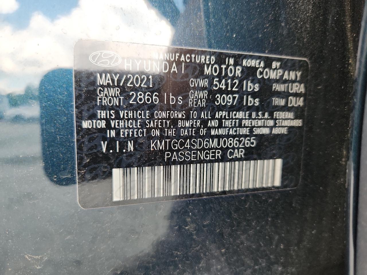 2021 Genesis G80 Base VIN: KMTGC4SD6MU086265 Lot: 63223355