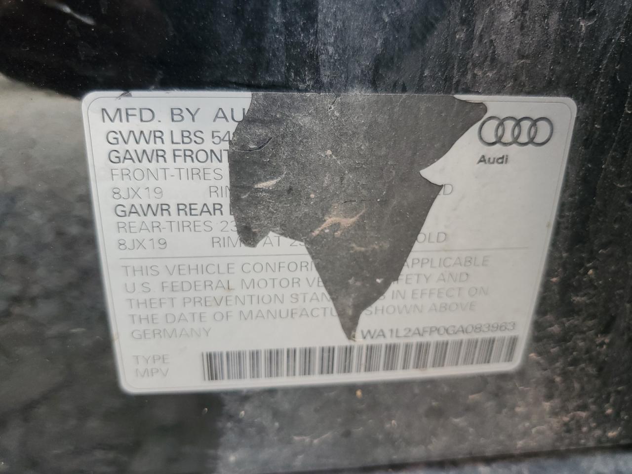 2016 Audi Q5 Premium Plus VIN: WA1L2AFP0GA083963 Lot: 64450125