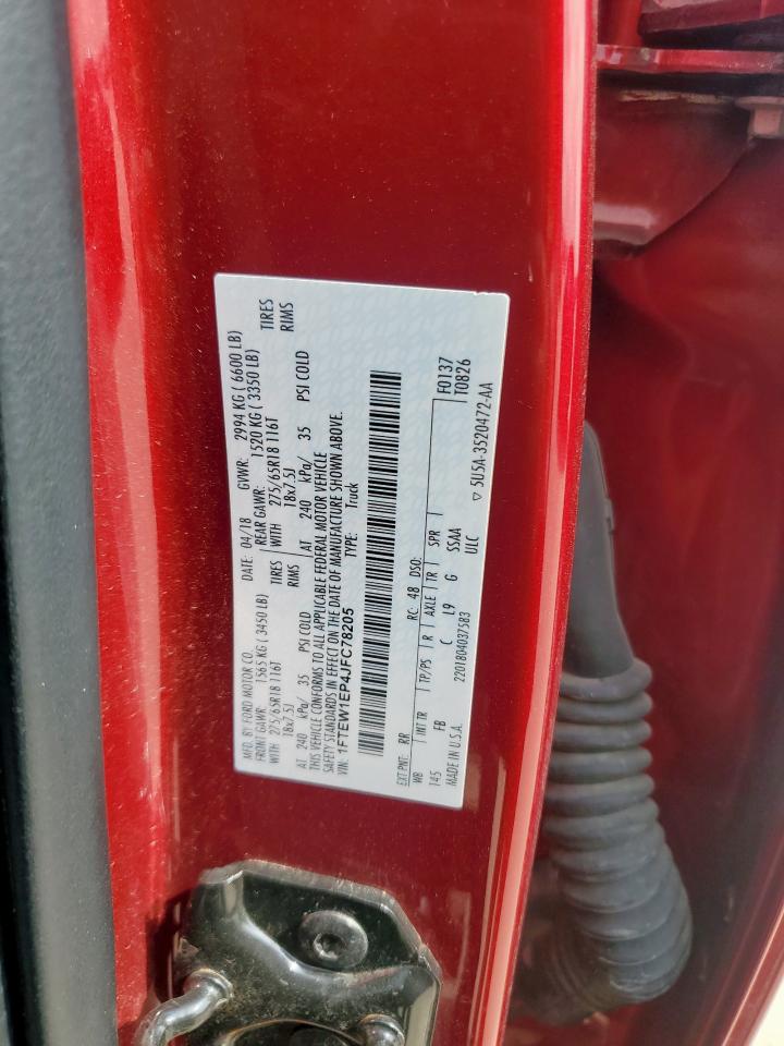 2018 Ford F150 Supercrew VIN: 1FTEW1EP4JFC78205 Lot: 64983295