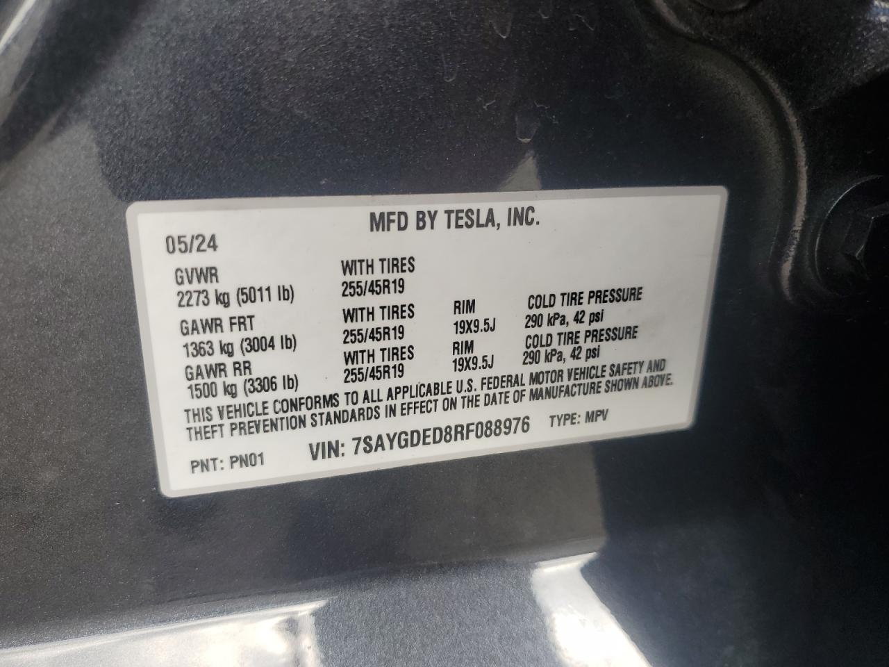 2024 Tesla Model Y VIN: 7SAYGDED8RF088976 Lot: 64036905