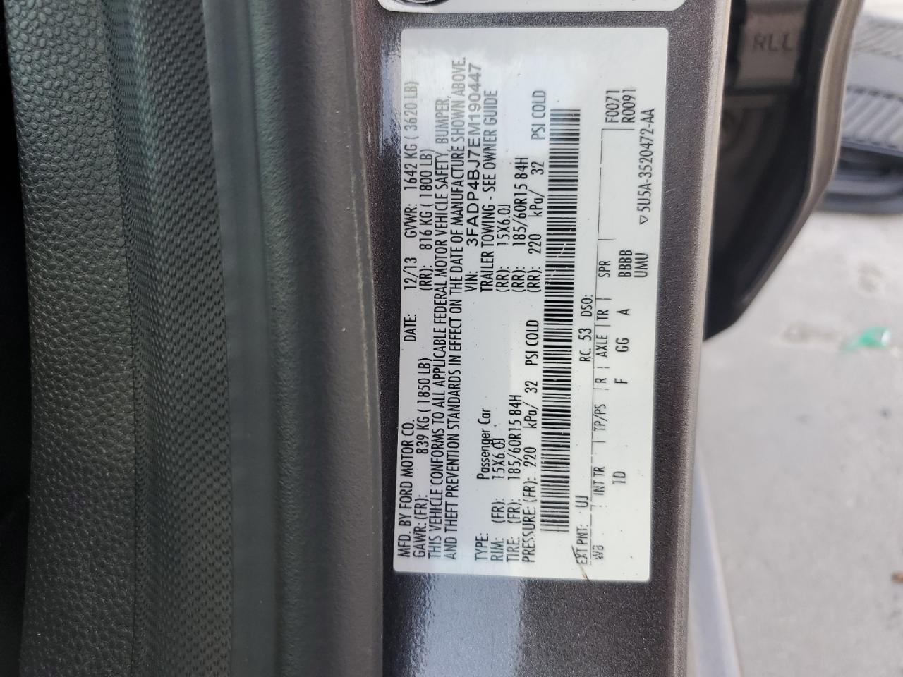 2014 Ford Fiesta Se VIN: 3FADP4BJ7EM190447 Lot: 62716845