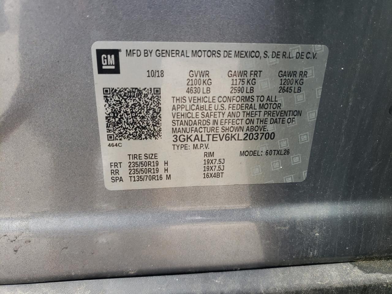2019 GMC Terrain Sle VIN: 3GKALTEV6KL203700 Lot: 62288765