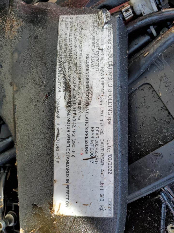 2022 Ducati Panigale V4S VIN: ZDMDAGWW3NB001128 Lot: 65447585