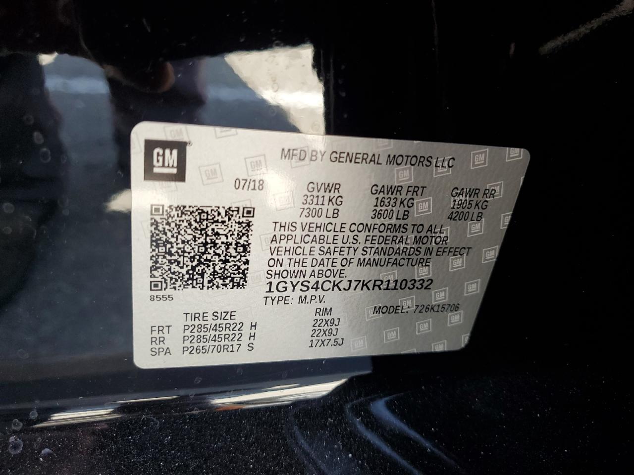 2019 Cadillac Escalade Premium Luxury VIN: 1GYS4CKJ7KR110332 Lot: 63796355