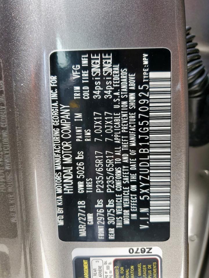 2018 Hyundai Santa Fe Sport VIN: 5XYZUDLB1JG570925 Lot: 65293555