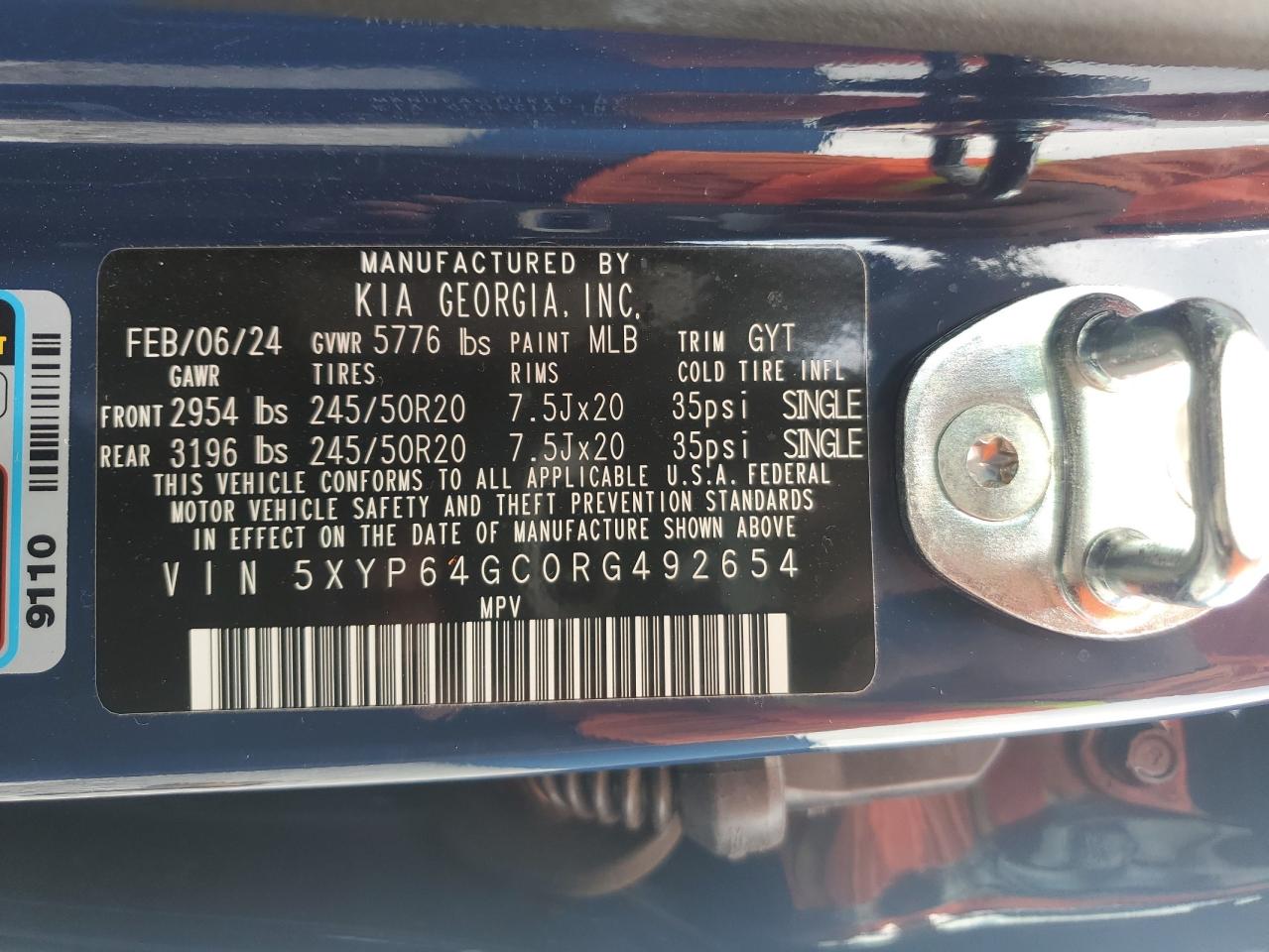 2024 Kia Telluride S VIN: 5XYP64GC0RG492654 Lot: 63336435