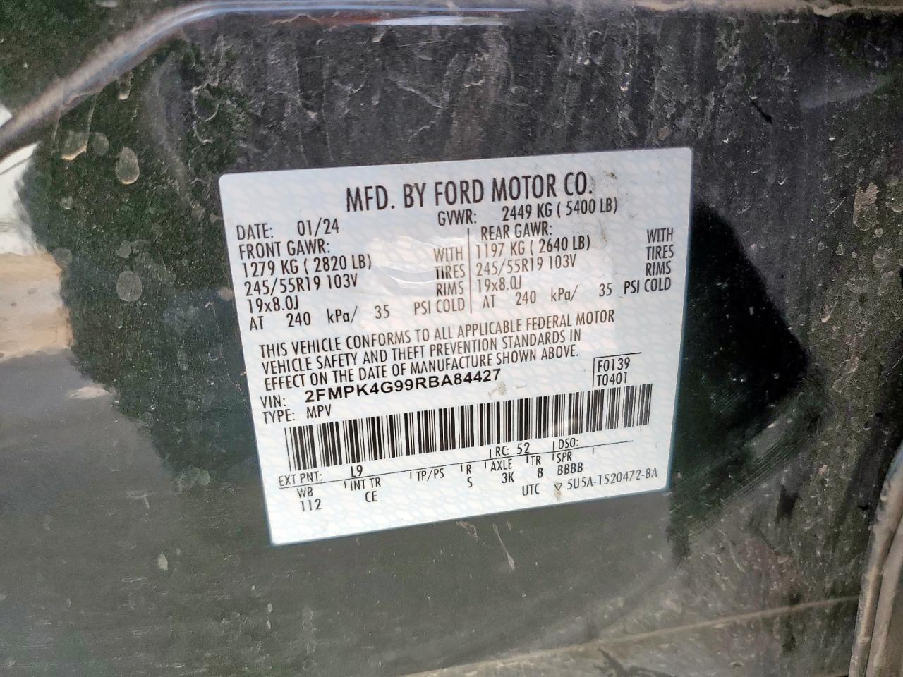 2024 Ford Edge Se VIN: 2FMPK4G99RBA84427 Lot: 61551455