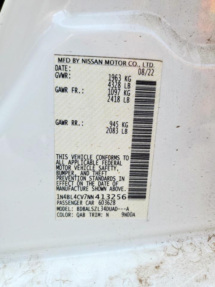 2022 Nissan Altima Sr VIN: 1N4BL4CV7NN413256 Lot: 64836765