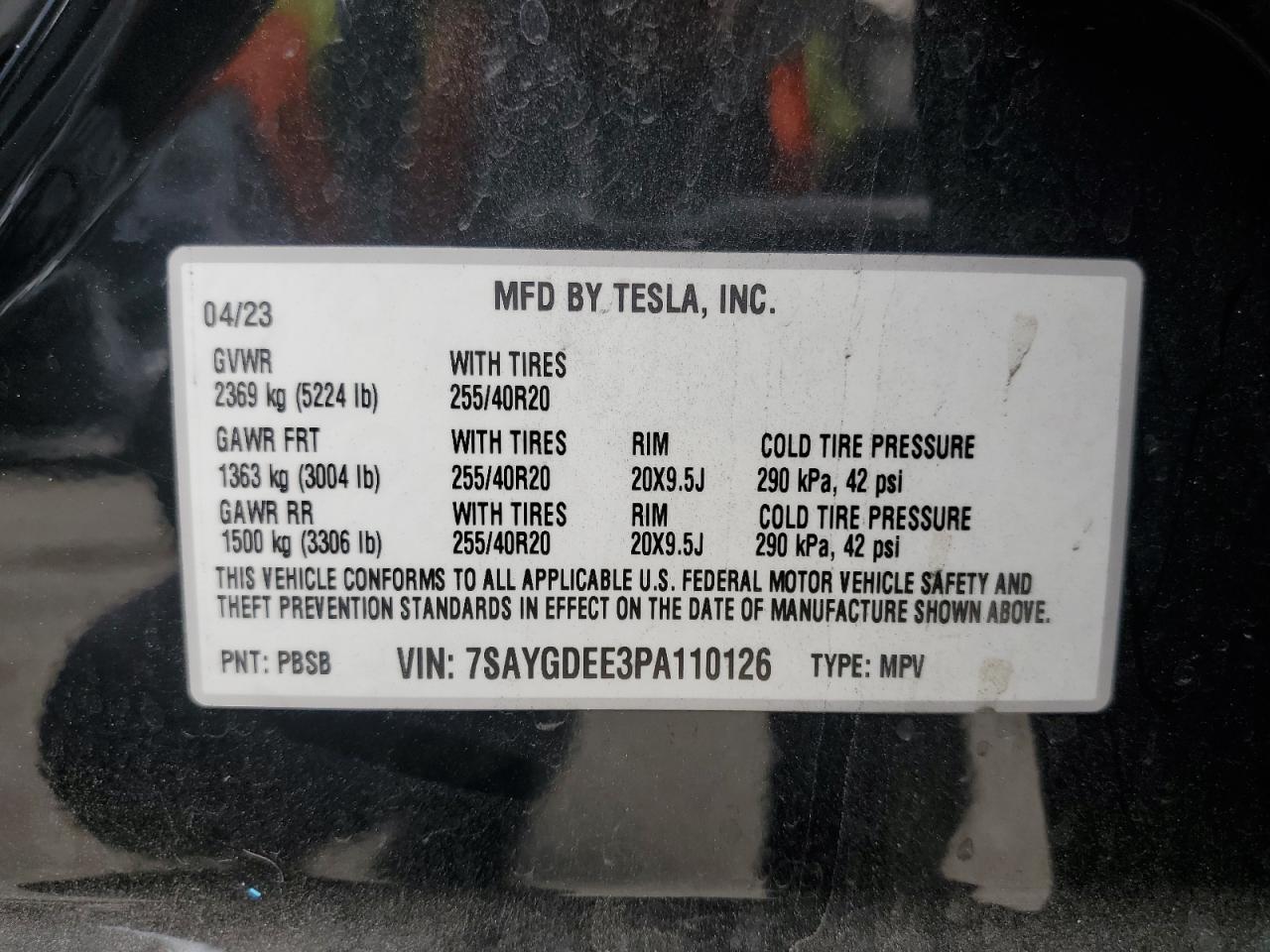 2023 Tesla Model Y VIN: 7SAYGDEE3PA110126 Lot: 65285165
