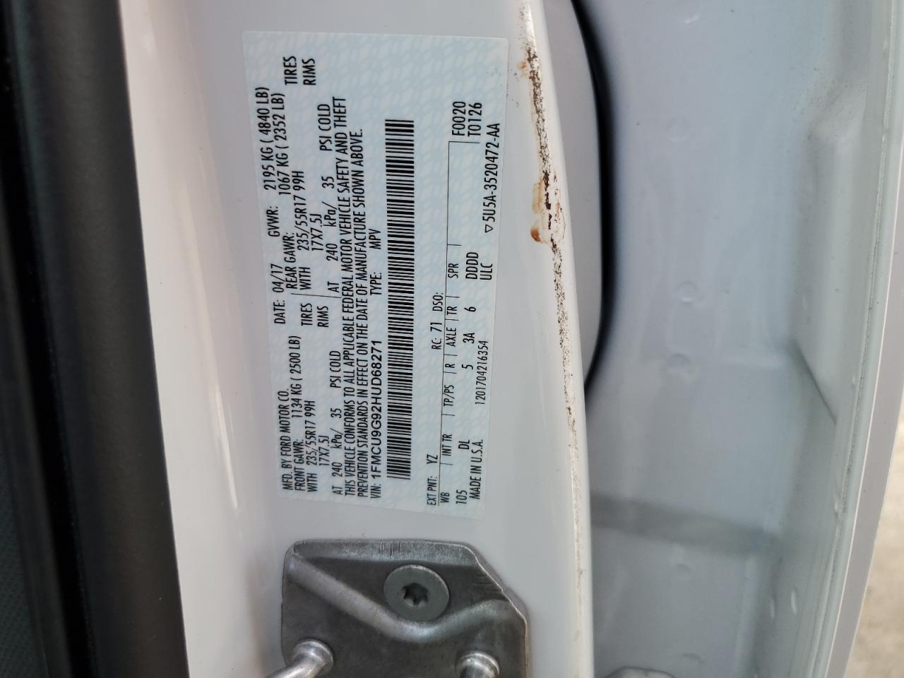 2017 Ford Escape Se VIN: 1FMCU9G92HUD68271 Lot: 64069835