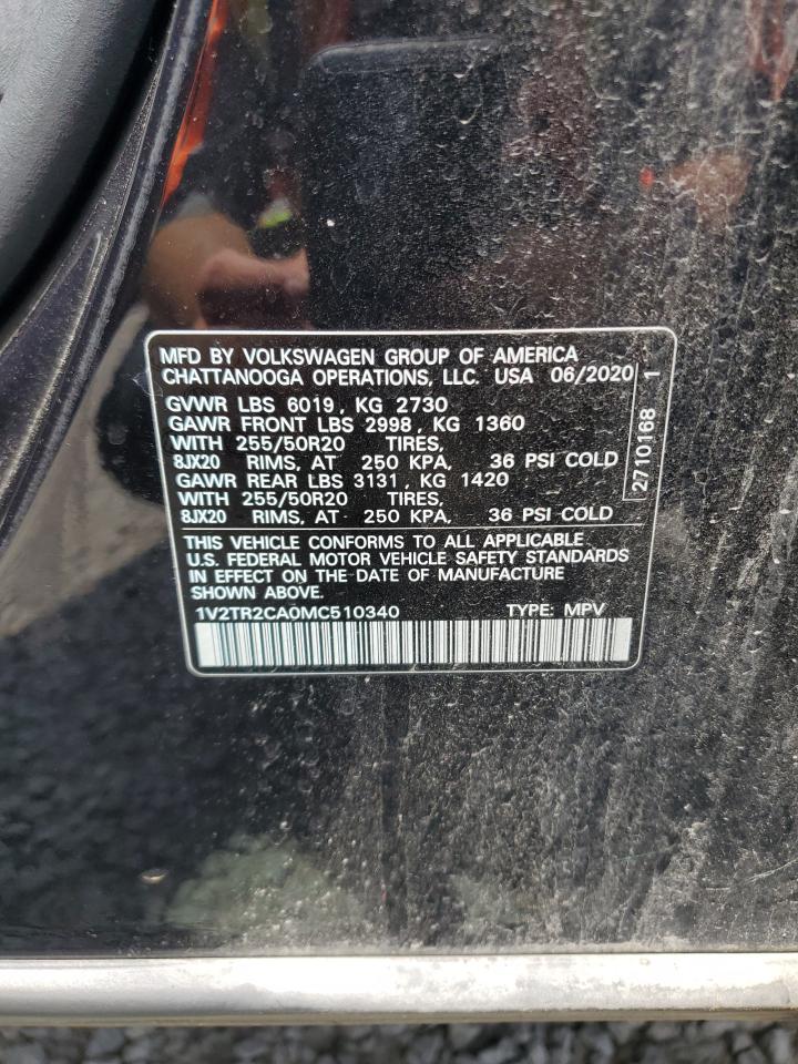 2021 Volkswagen Atlas Sel Premium VIN: 1V2TR2CA0MC510340 Lot: 62817415