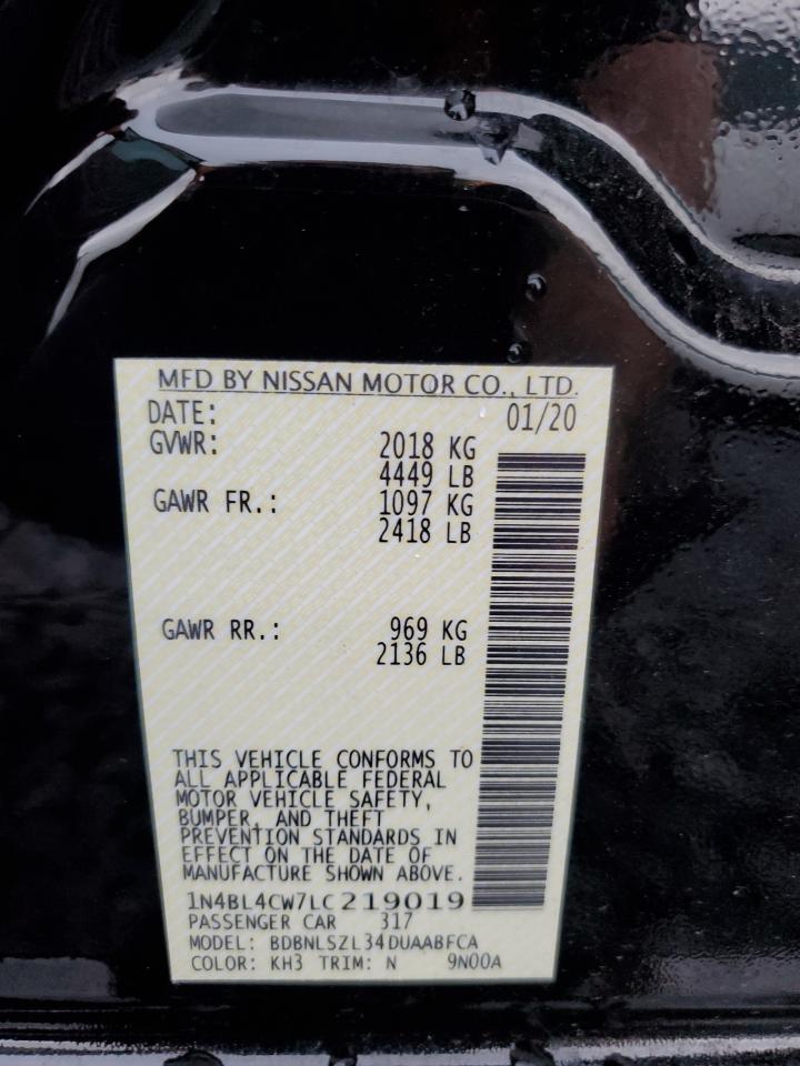 2020 Nissan Altima Sr VIN: 1N4BL4CW7LC219019 Lot: 64364745