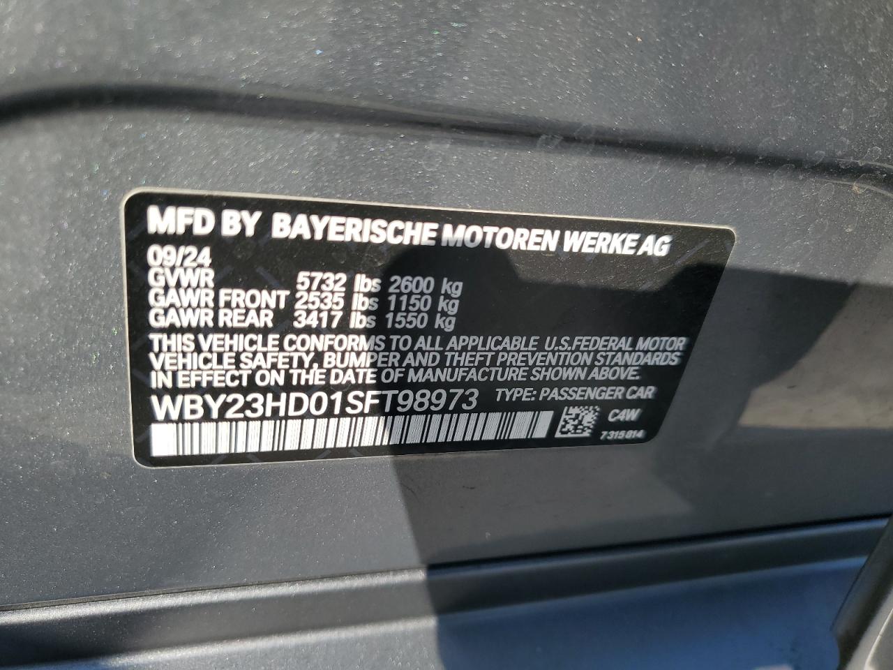 2025 BMW I4 Edrive 40 VIN: WBY23HD01SFT98973 Lot: 64587355