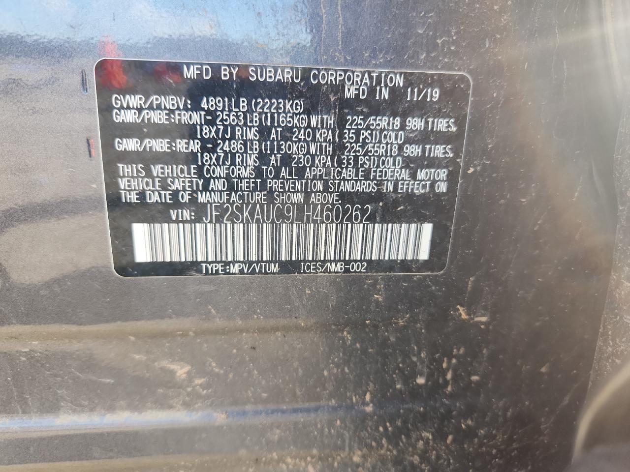 2020 Subaru Forester Limited VIN: JF2SKAUC9LH460262 Lot: 63585945