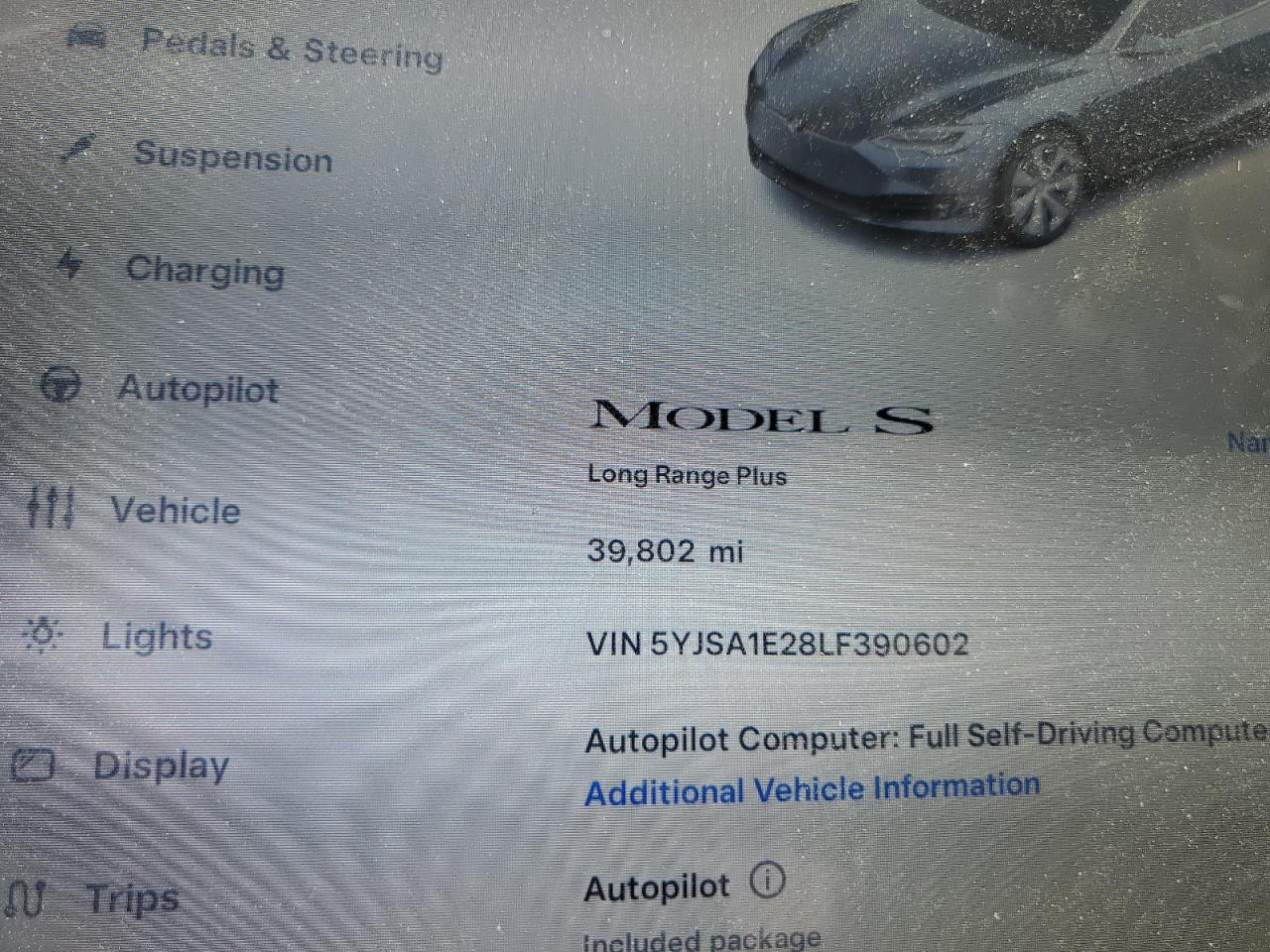 2020 Tesla Model S VIN: 5YJSA1E28LF390602 Lot: 63778115