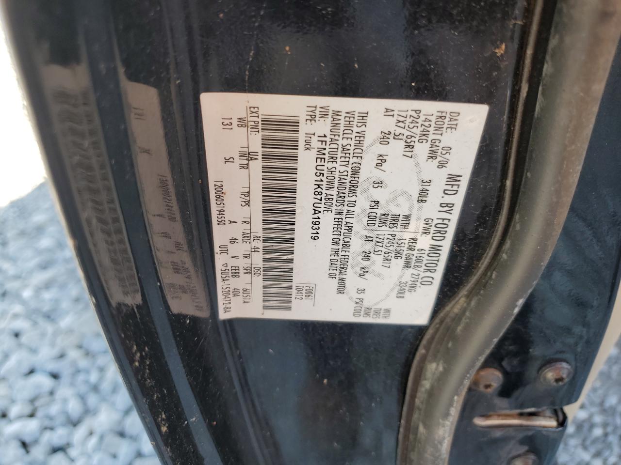 2007 Ford Explorer Sport Trac Xlt VIN: 1FMEU51K87UA19319 Lot: 65079915