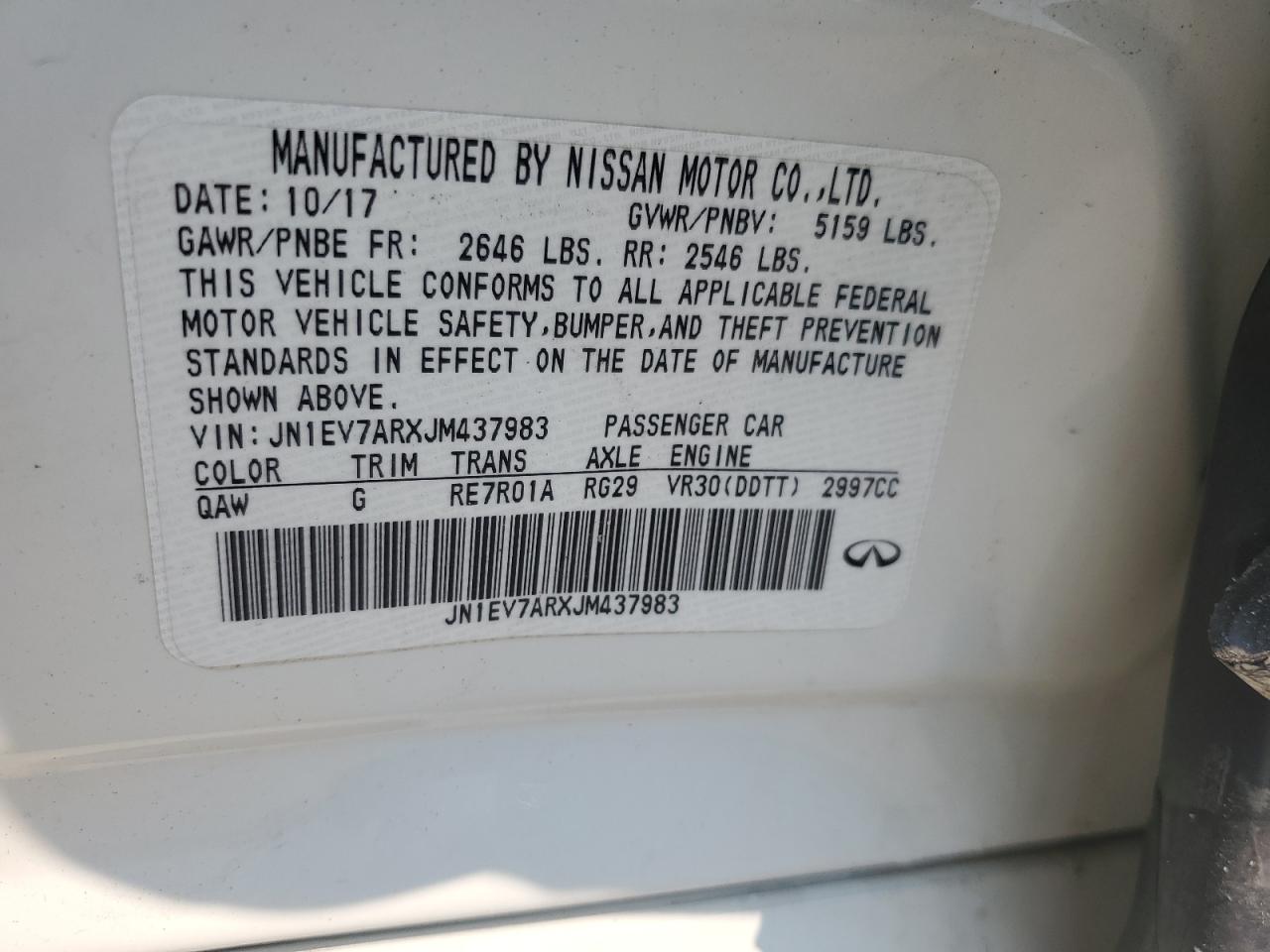 2018 Infiniti Q50 Luxe VIN: JN1EV7ARXJM437983 Lot: 64453535