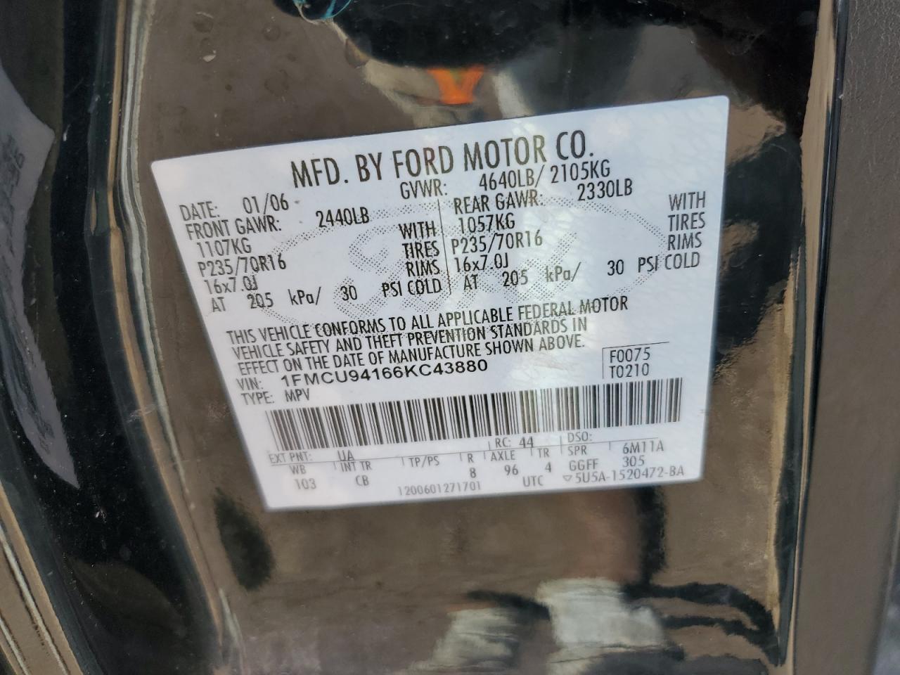 2006 Ford Escape Limited VIN: 1FMCU94166KC43880 Lot: 64905575