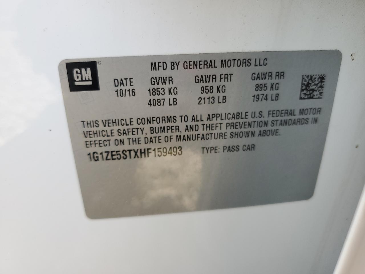 1g1ze5stxhf159493 1G1ZE5STXHF159493 2017 Chevrolet Malibu Lt