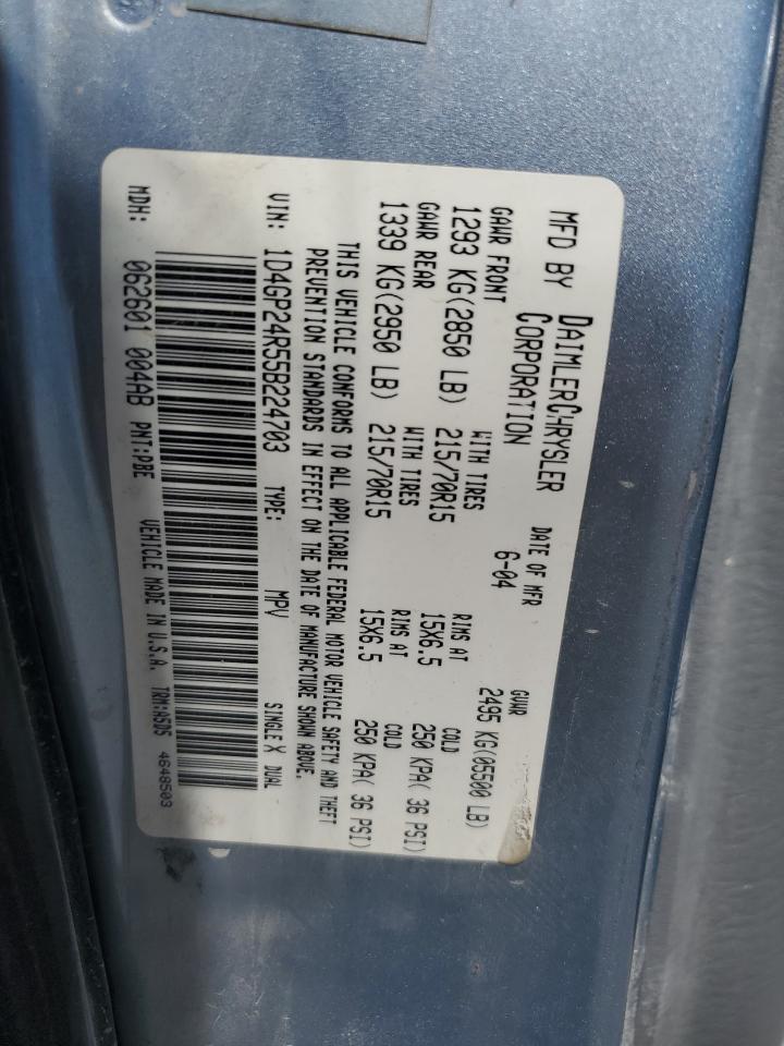 2005 Dodge Grand Caravan Se VIN: 1D4GP24R55B224703 Lot: 63104185
