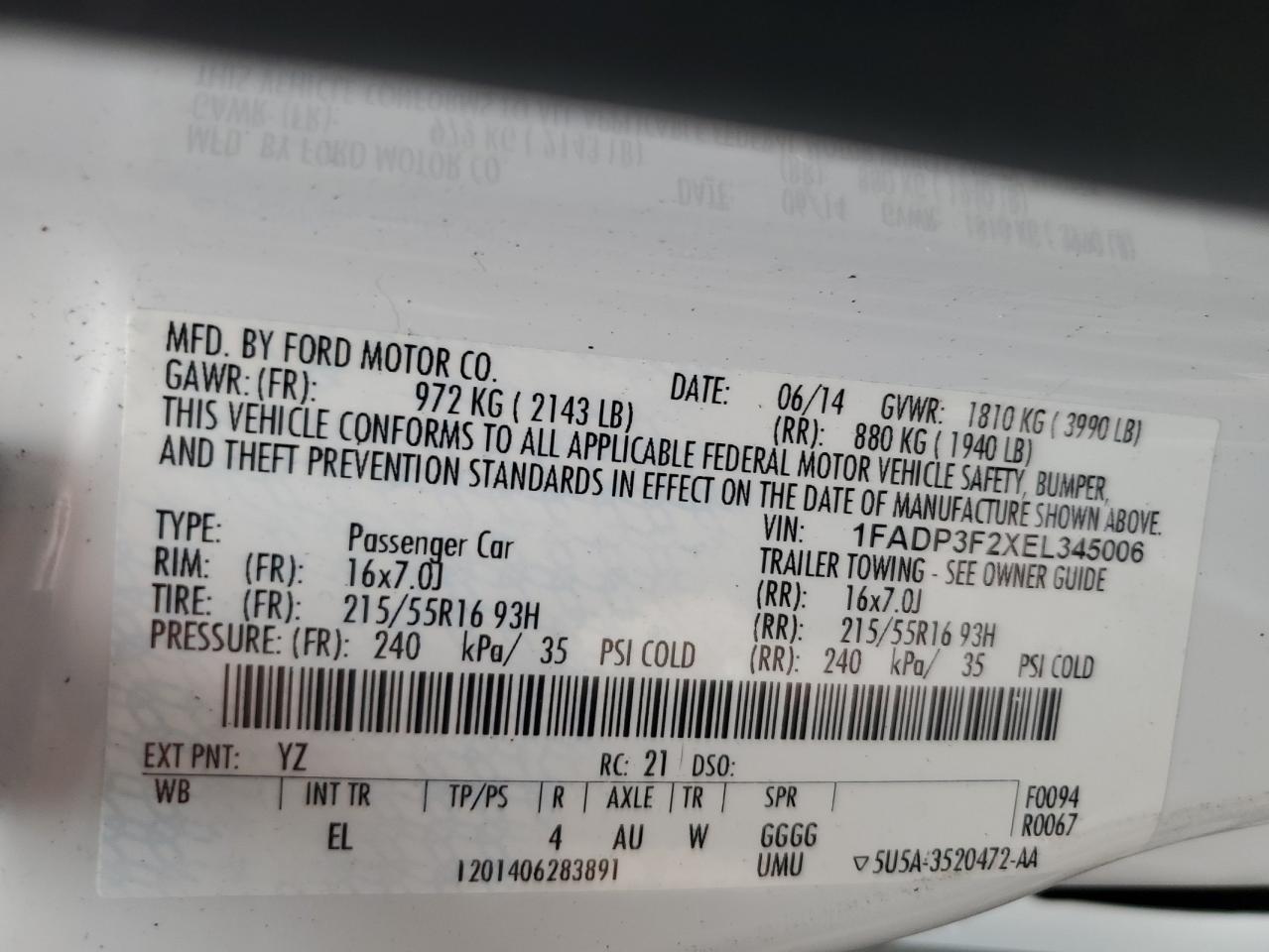 2014 Ford Focus Se VIN: 1FADP3F2XEL345006 Lot: 64701435