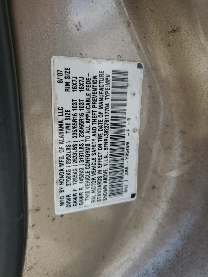 2007 Honda Odyssey Lx VIN: 5FNRL38237B117704 Lot: 66512485