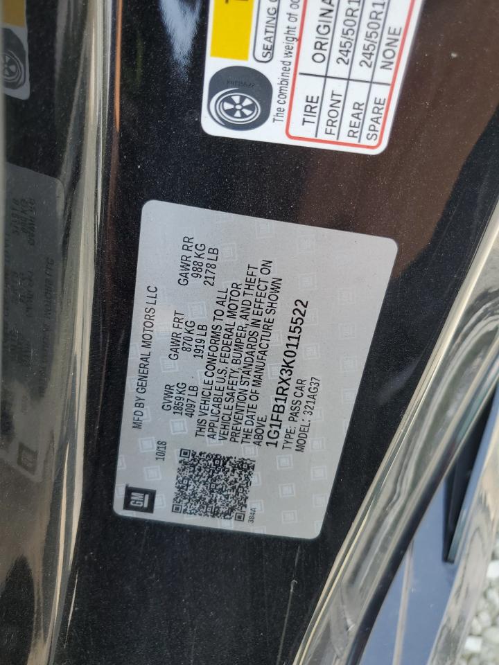 2019 Chevrolet Camaro Ls VIN: 1G1FB1RX3K0115522 Lot: 64122295