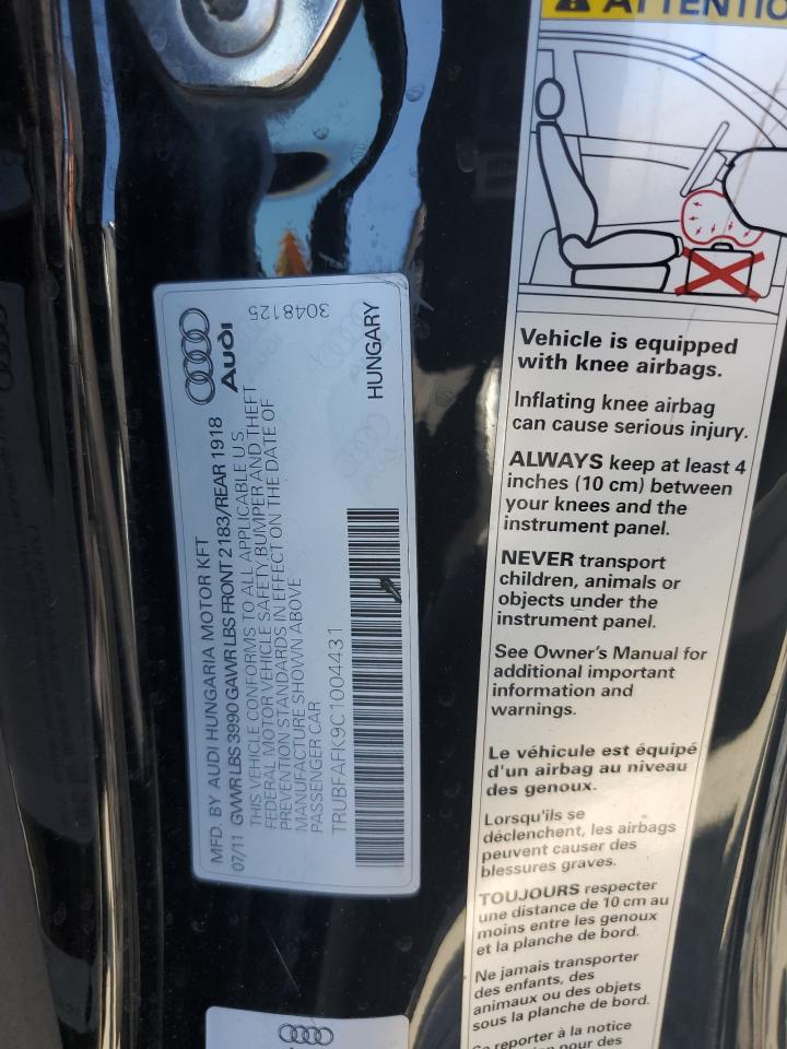 2012 Audi Tt Premium Plus VIN: TRUBFAFK9C1004431 Lot: 63597525
