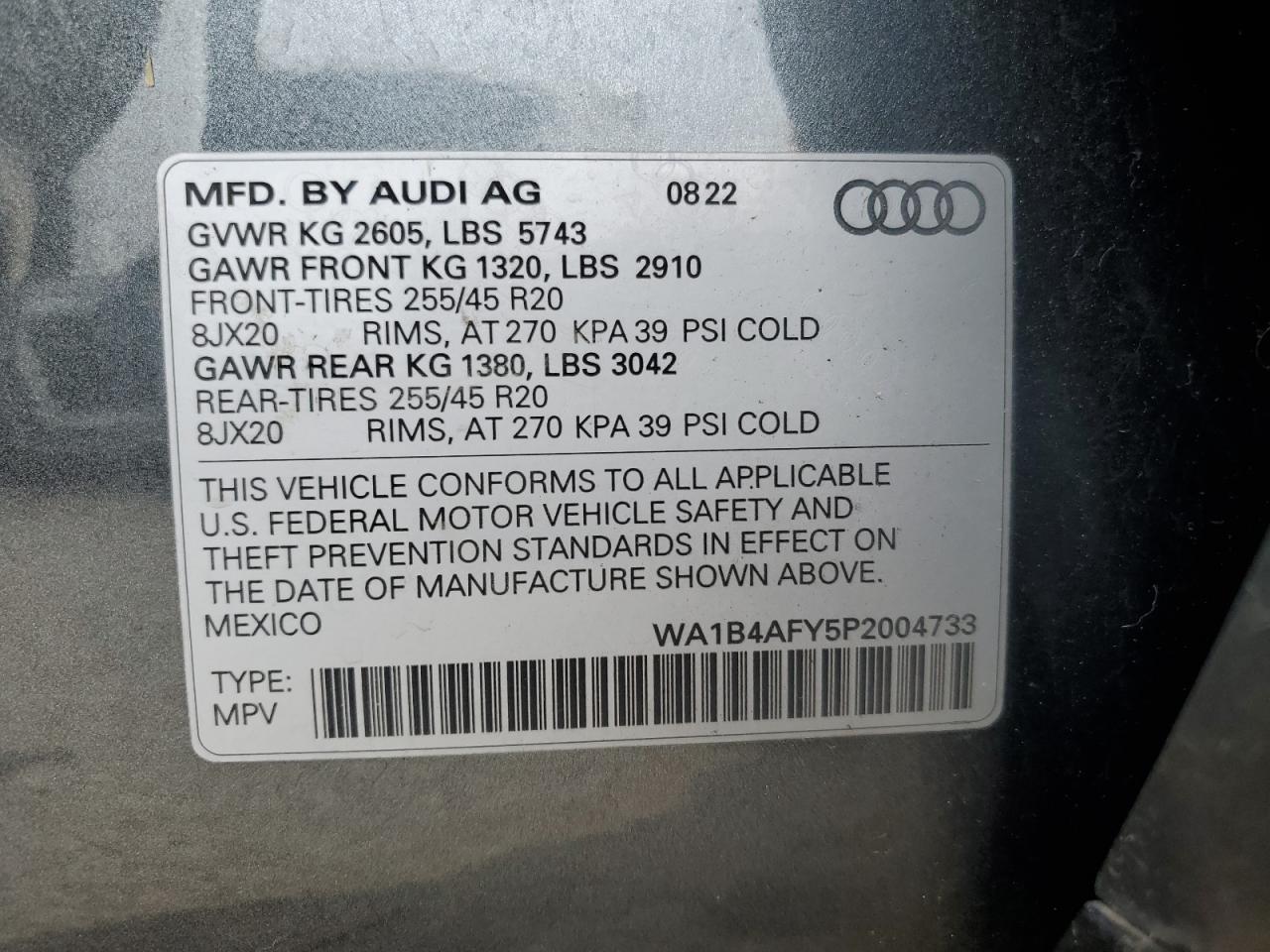 2023 Audi Sq5 Premium Plus VIN: WA1B4AFY5P2004733 Lot: 62813505