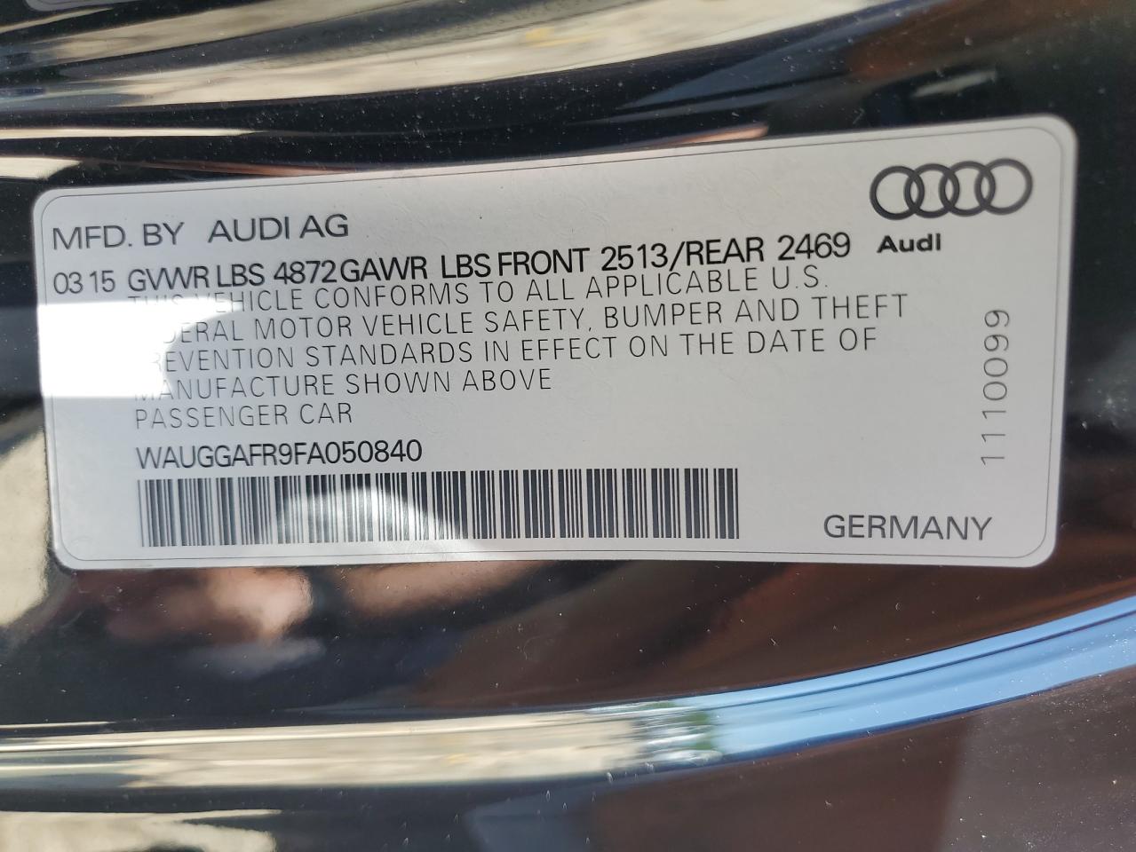 2015 Audi S5 Premium Plus VIN: WAUGGAFR9FA050840 Lot: 64470315