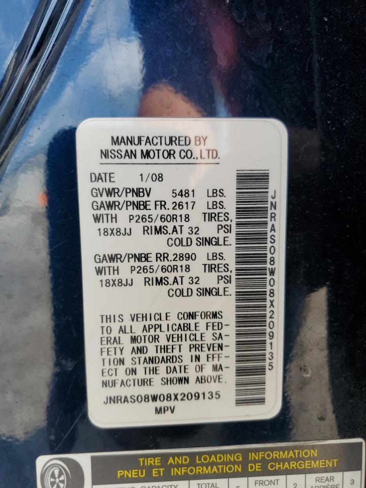 2008 Infiniti Fx35 VIN: JNRAS08W08X209135 Lot: 62833635