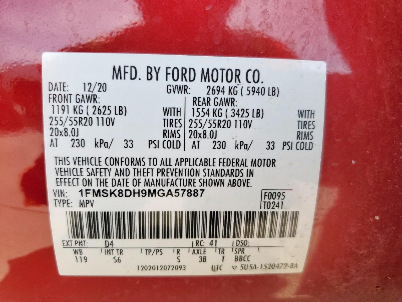 2021 Ford Explorer Xlt VIN: 1FMSK8DH9MGA57887 Lot: 66846515