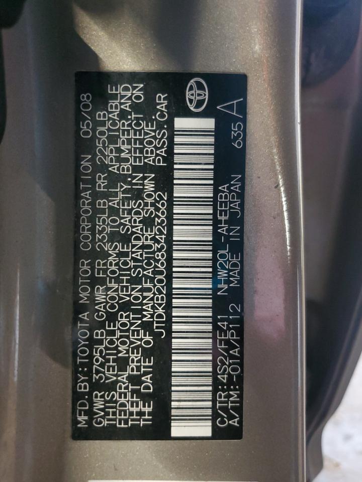 2008 Toyota Prius VIN: JTDKB20U683423662 Lot: 64784085