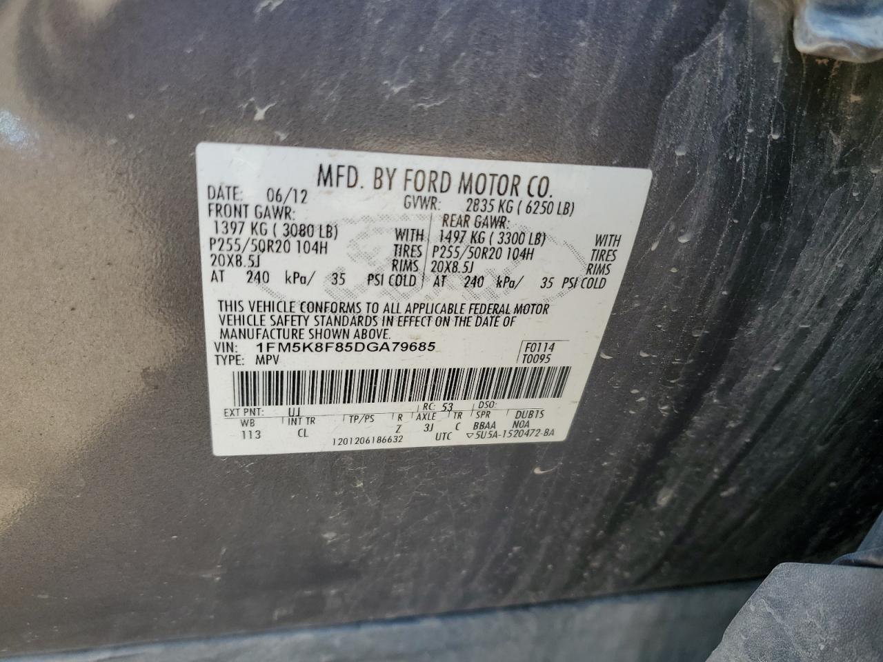 2013 Ford Explorer Limited VIN: 1FM5K8F85DGA79685 Lot: 65715935