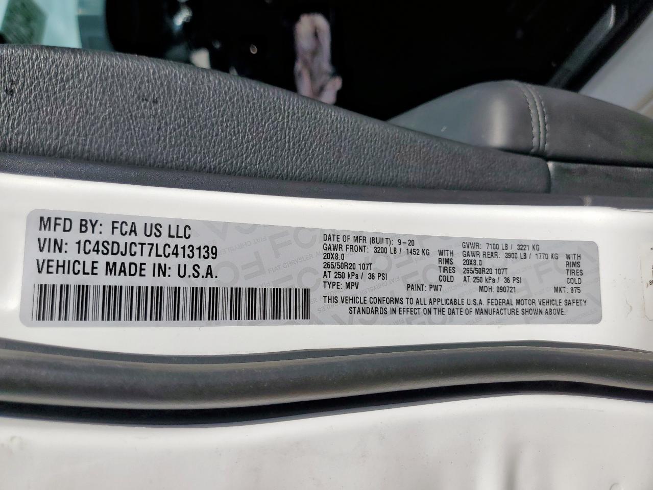 2020 Dodge Durango R/T VIN: 1C4SDJCT7LC413139 Lot: 64234665