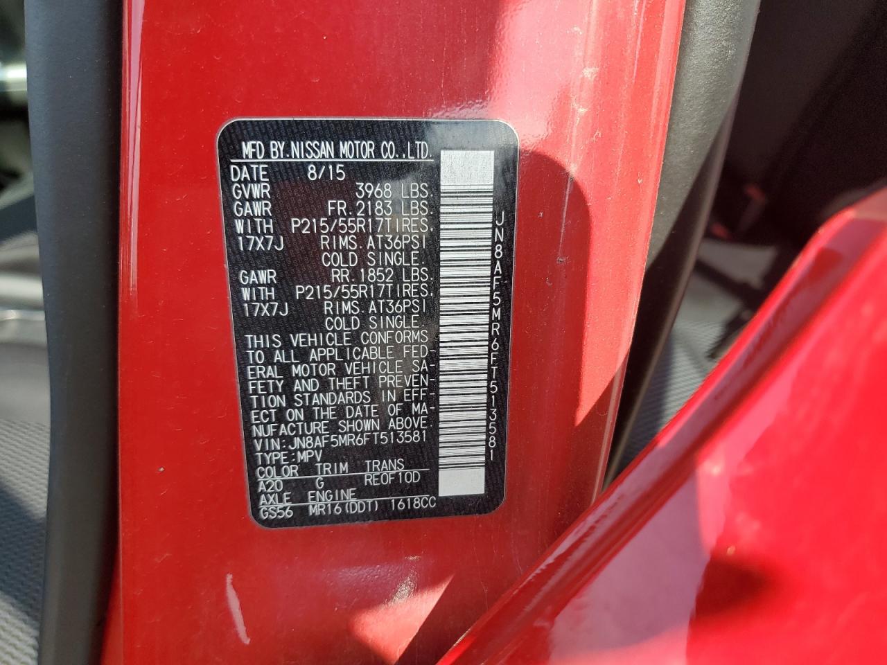 JN8AF5MR6FT513581 2015 Nissan Juke S