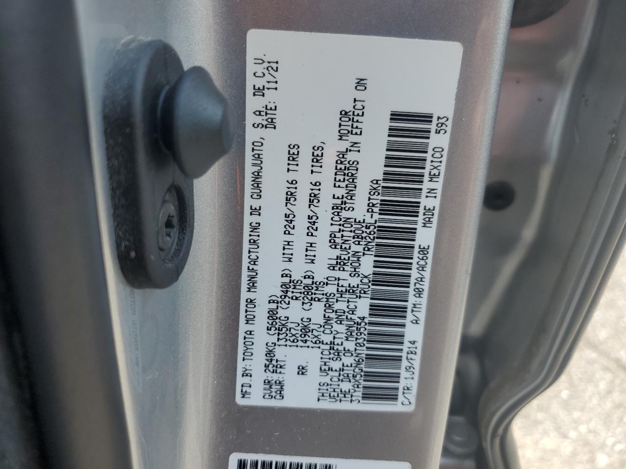 2022 Toyota Tacoma Double Cab VIN: 3TYAX5GN6NT039554 Lot: 64699405