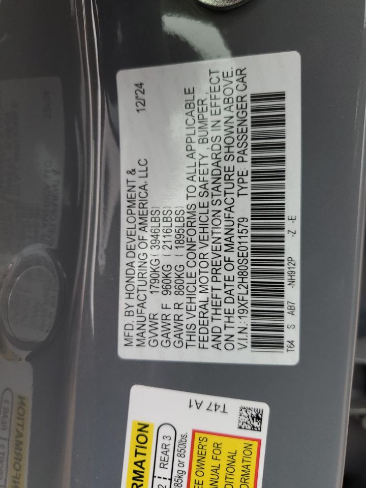 2025 Honda Civic Sport VIN: 19XFL2H80SE011579 Lot: 65269545