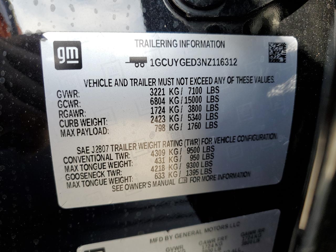 2022 Chevrolet Silverado Ltd K1500 Ltz VIN: 1GCUYGED3NZ116312 Lot: 63243575