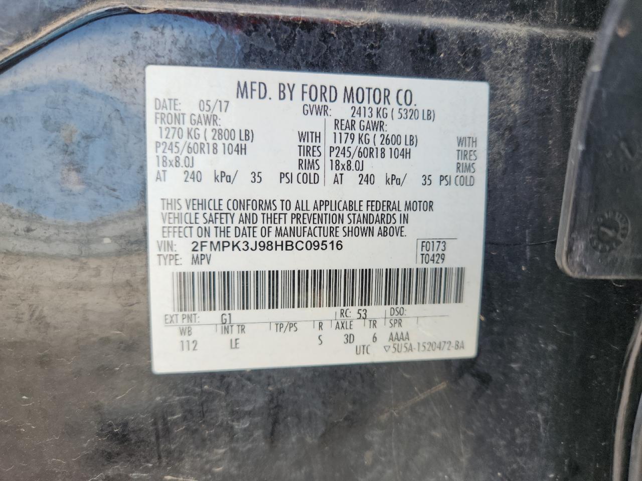 2017 Ford Edge Sel VIN: 2FMPK3J98HBC09516 Lot: 64308575