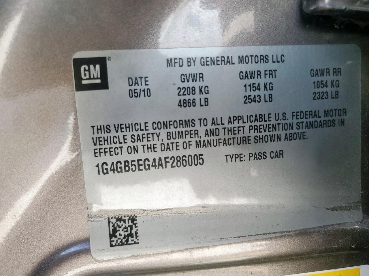 2010 Buick Lacrosse Cx VIN: 1G4GB5EG4AF286005 Lot: 64805155