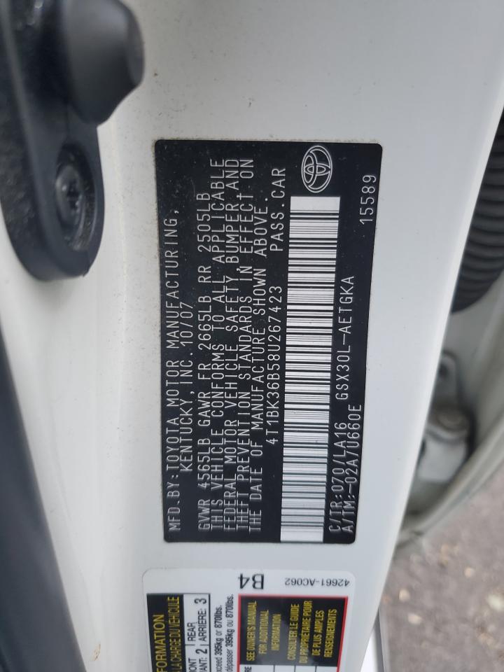 2008 Toyota Avalon Xl VIN: 4T1BK36B58U267423 Lot: 65064735