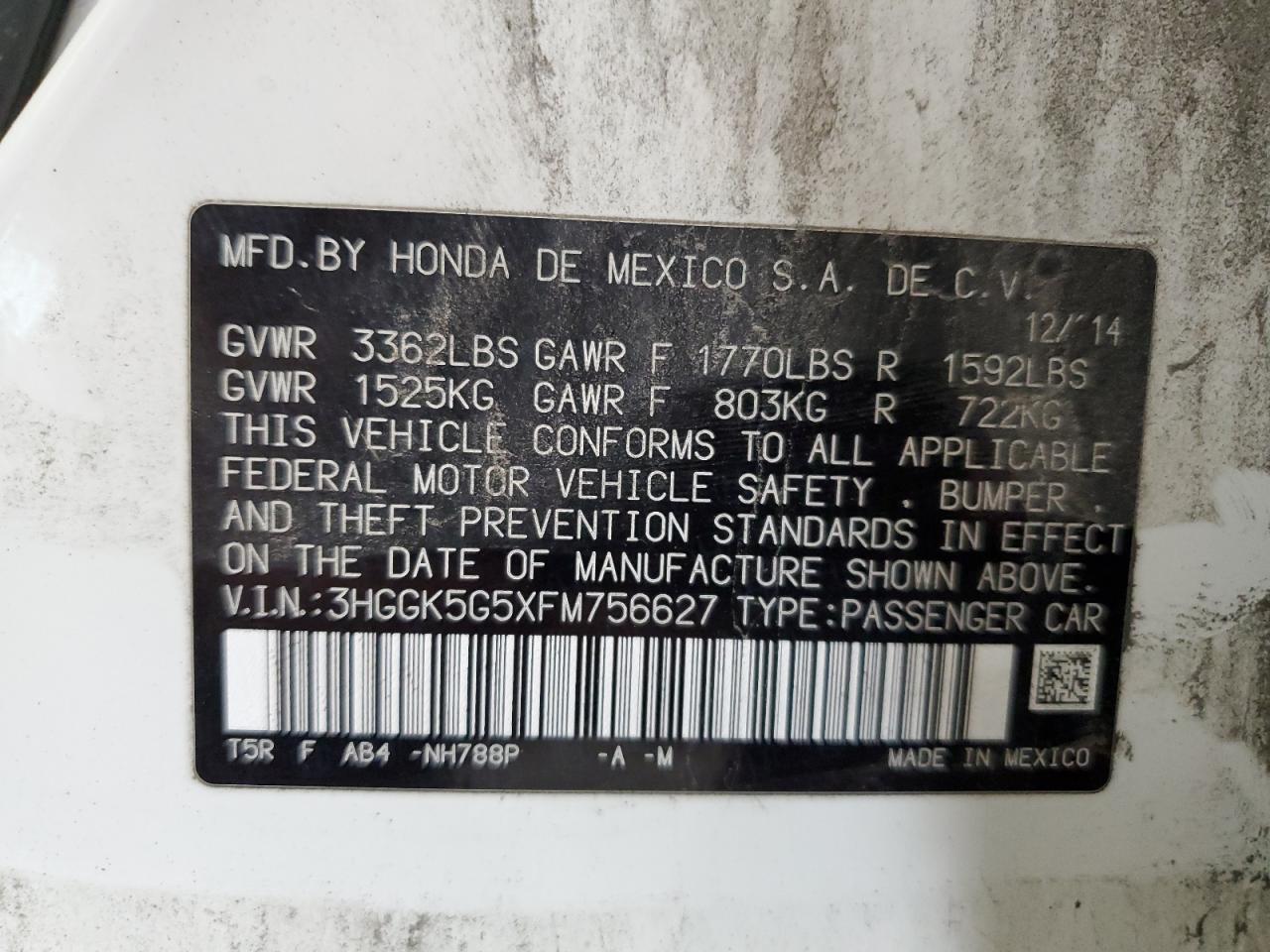 2015 Honda Fit Lx VIN: 3HGGK5G5XFM756627 Lot: 64214595