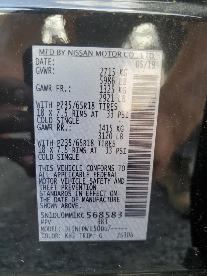 2019 Infiniti Qx60 Luxe VIN: 5N1DL0MM1KC568583 Lot: 63186785