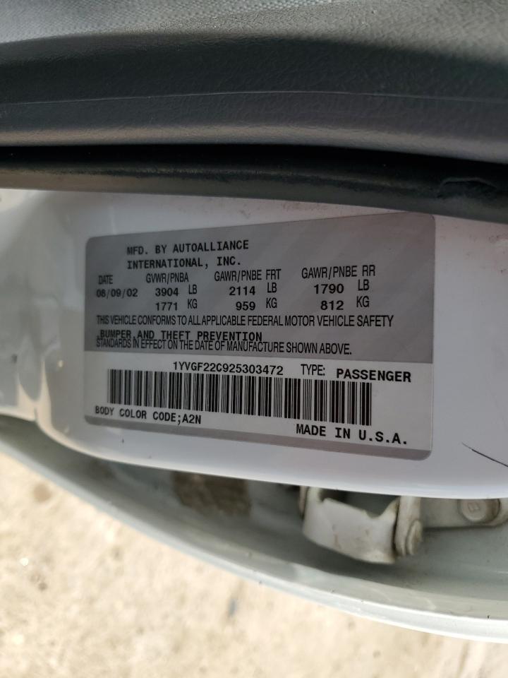 2002 Mazda 626 Lx VIN: 1YVGF22C925303472 Lot: 63201405